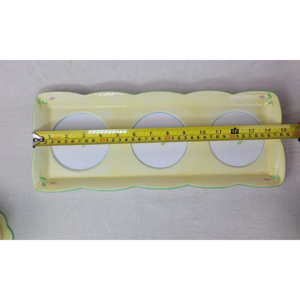 Princess House Exclusive Floral Ceramic Tray and 3 Pot Bowl Set Yellow Tulip